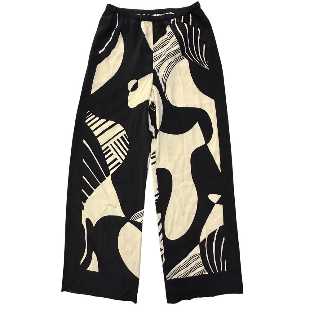 SIR Realisme Pant Papier 100% Silk Wide Leg Pants US 4 S Elastic Waist Relaxed